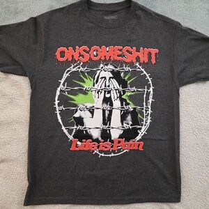 On Some Shit Gray Graphic "Life Is Pain" Barbed Wire Streetwear Tee sz L